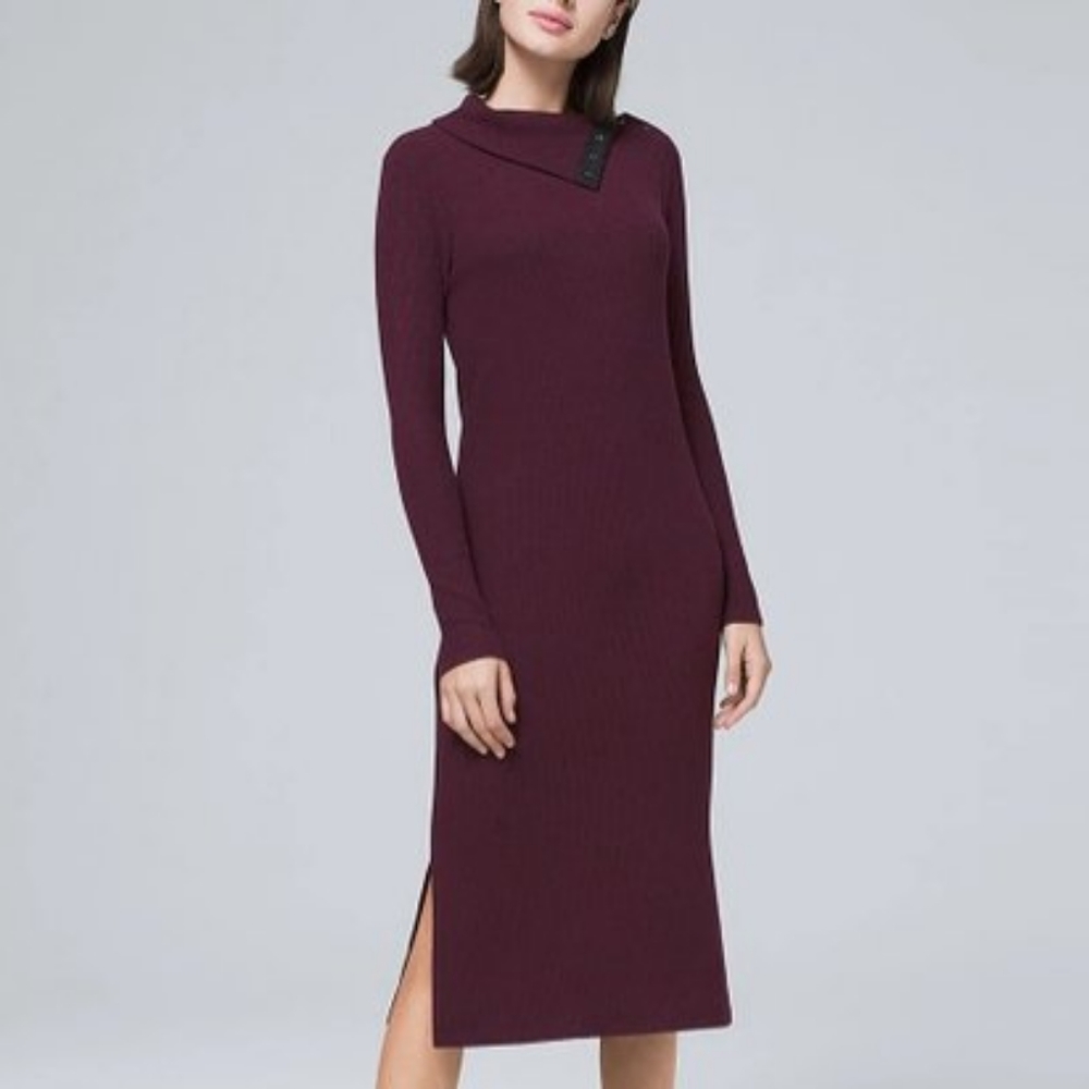 White House Black Market | NWT Snap Neck Rib Midi Dress Cabernet XSP